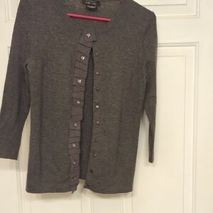 Bloomingdale Gray cashmere Cardigan with Ruffle Detail